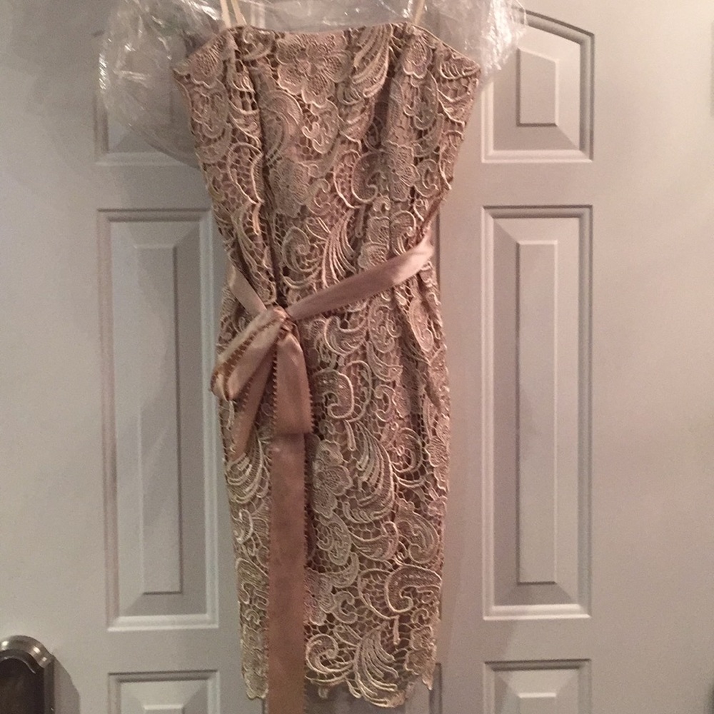 Tan lace strapless dress